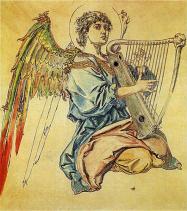 Painting of angel with harp