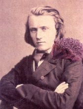 Photograph of young Brahms with red hedgehog superimposed on shoulder