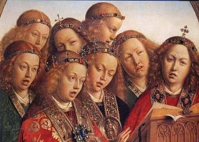 Painting, Angels singing, detail from the Ghent Altarpiece by Jan van Eyck