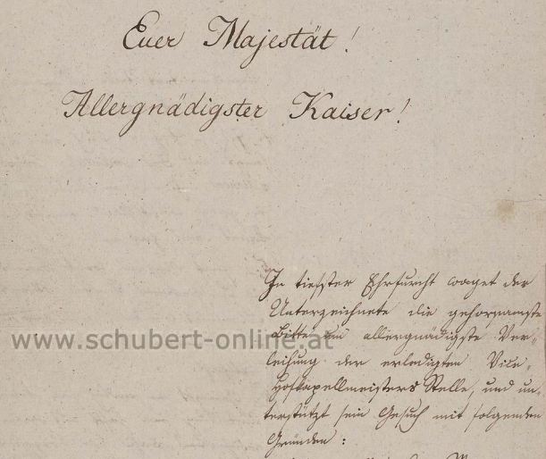 Excerpt of handwritten Schubert letter to emperor