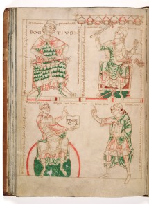 Medieval manuscript depicting musicians, from Boethius's book De Musica