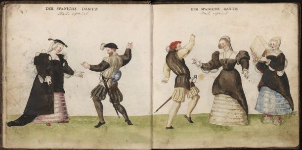 Miniature of 'The Spanish Dance'; from Códice de trajes, Germany, 1547.