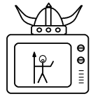 stick guy singing opera on a television with a viking helmet for an antenna