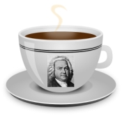 Cup of coffee with Bach on it