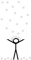 Stick figure with gray snowflakes falling on his head