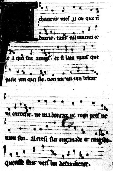 Music manuscript of A Chantar by Beatriz de Dia