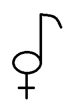 music note with feminist symbol (ankh) below
