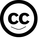 Creative Commons logo, circle with 2 Cs, as eyes with smile