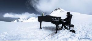 Elisa Tomellini plays grand piano on top of a mountain in the Alps