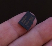 micro SD card on a finger