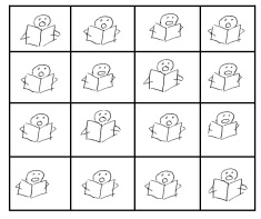 grid of 16 boxes, each containing a stick figure choir singer